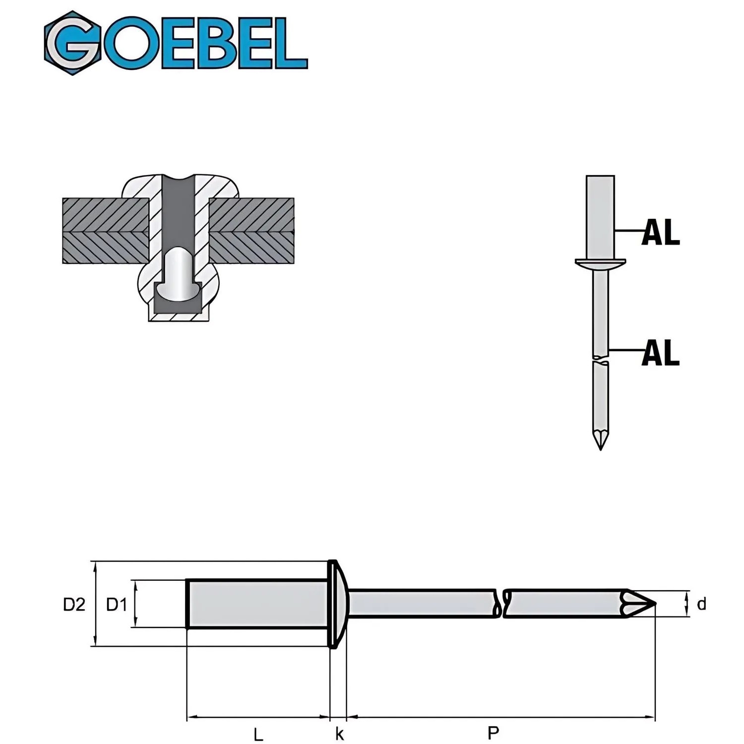 GOEBEL Dichtniete 4,0x9,5 mm, Alu, Flachkopf. Blindniete für dichte Verbindungen.