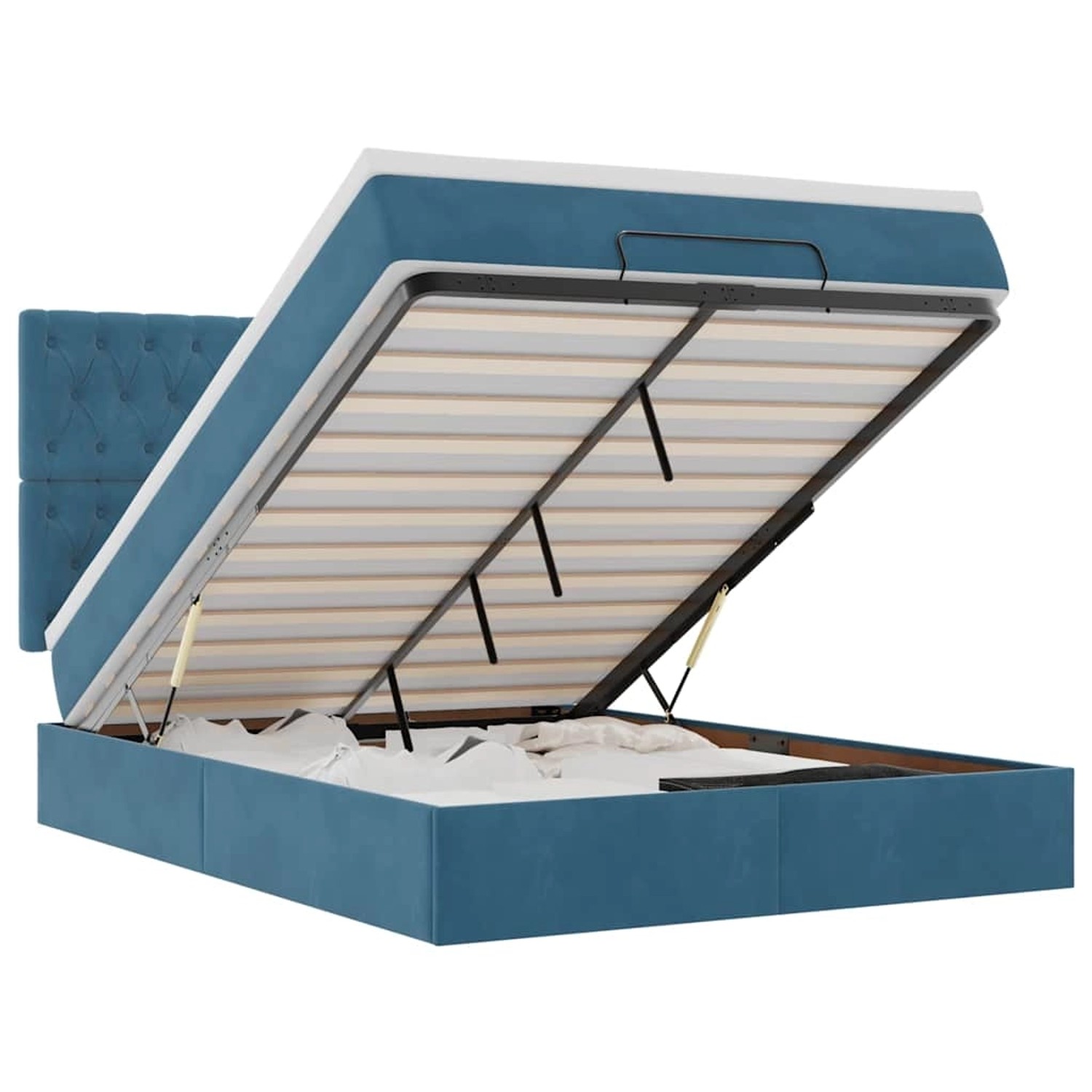 vidaXL Ottoman-Bett mit Matratzen & LEDs Dunkelblau 140x200 cm Samt 3314400