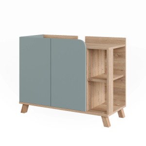 Vicco Waschbeckenunterschrank Karen, Sonoma/Blau, 80 cm breit, mit 2 Türen und Regalfächern.