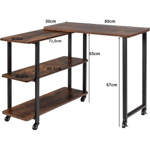 Costway L-förmiger Beistelltisch mit Rollen 360° Drehbar PC-Tisch