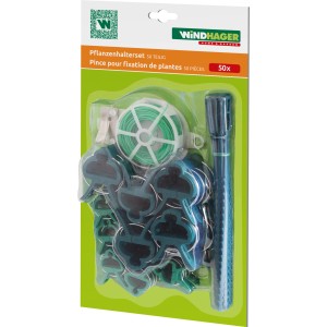 Windhager Pflanzenhalterset, 50-teilig, mit Pflanzenclips, Bindedraht und Universalbindern für Garten und Hochbeet.