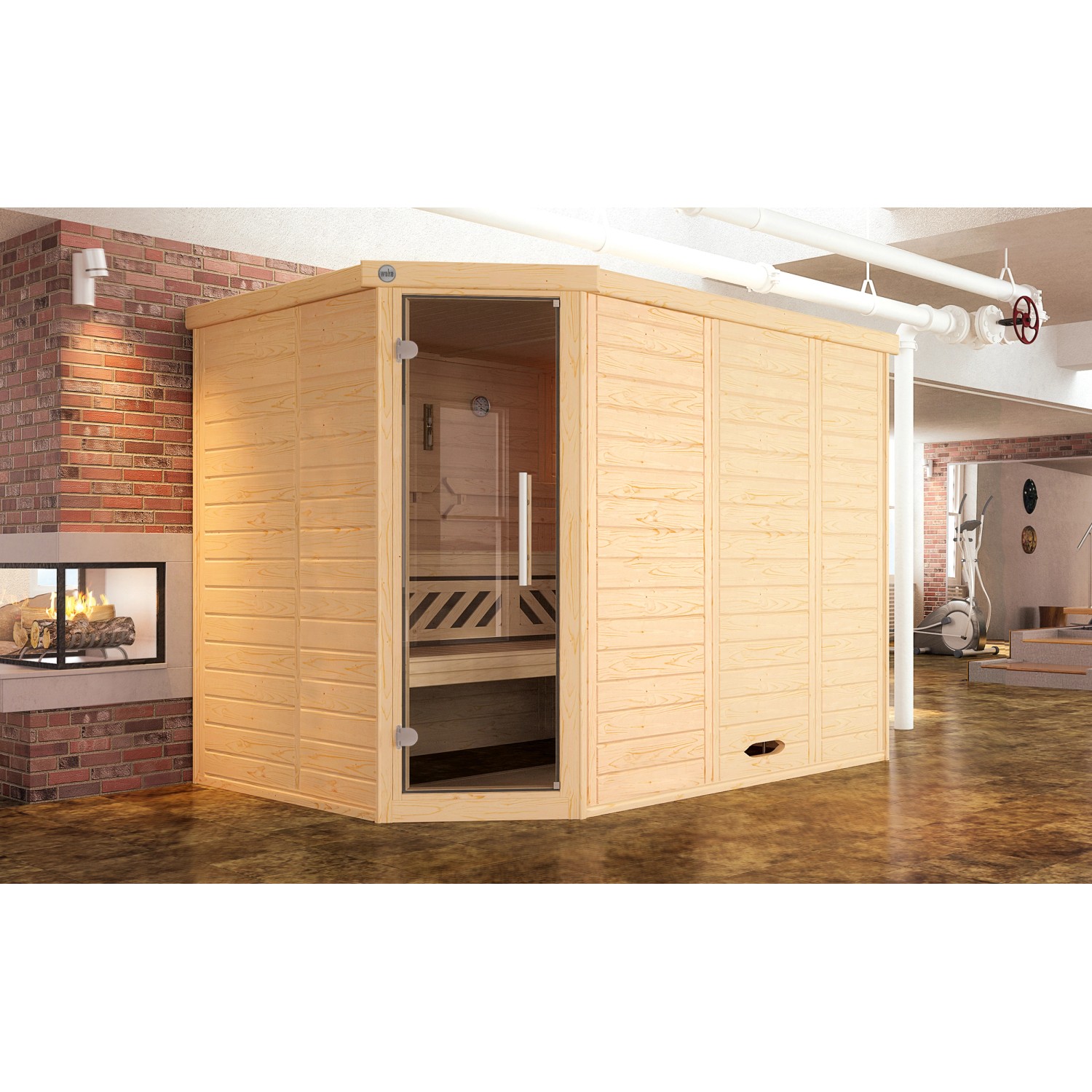 Weka Massivholzelementsauna Kemi Eck 2 Sparset 9 kW BioS Glastür günstig online kaufen