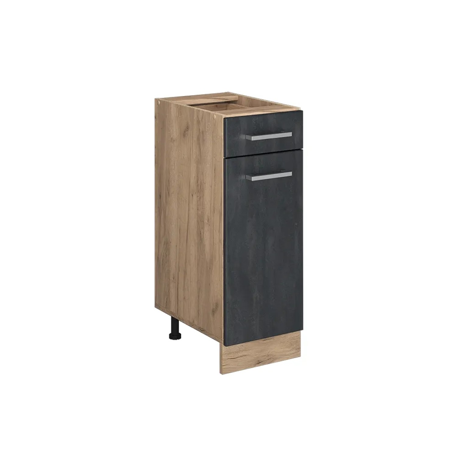 Vicco Küchenunterschrank R-Line Schwarz Beton 30 cm ohne Arbeitsplatte mit Goldkraft Eiche Korpus