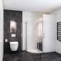 Eckige AICA Runddusche 80x80 mit Klarglas in modernem Badezimmer.