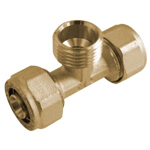 Kirchhoff T-Stück 26 mm Klemmfitting mit 3/4 Zoll Außengewinde, Messing blank.