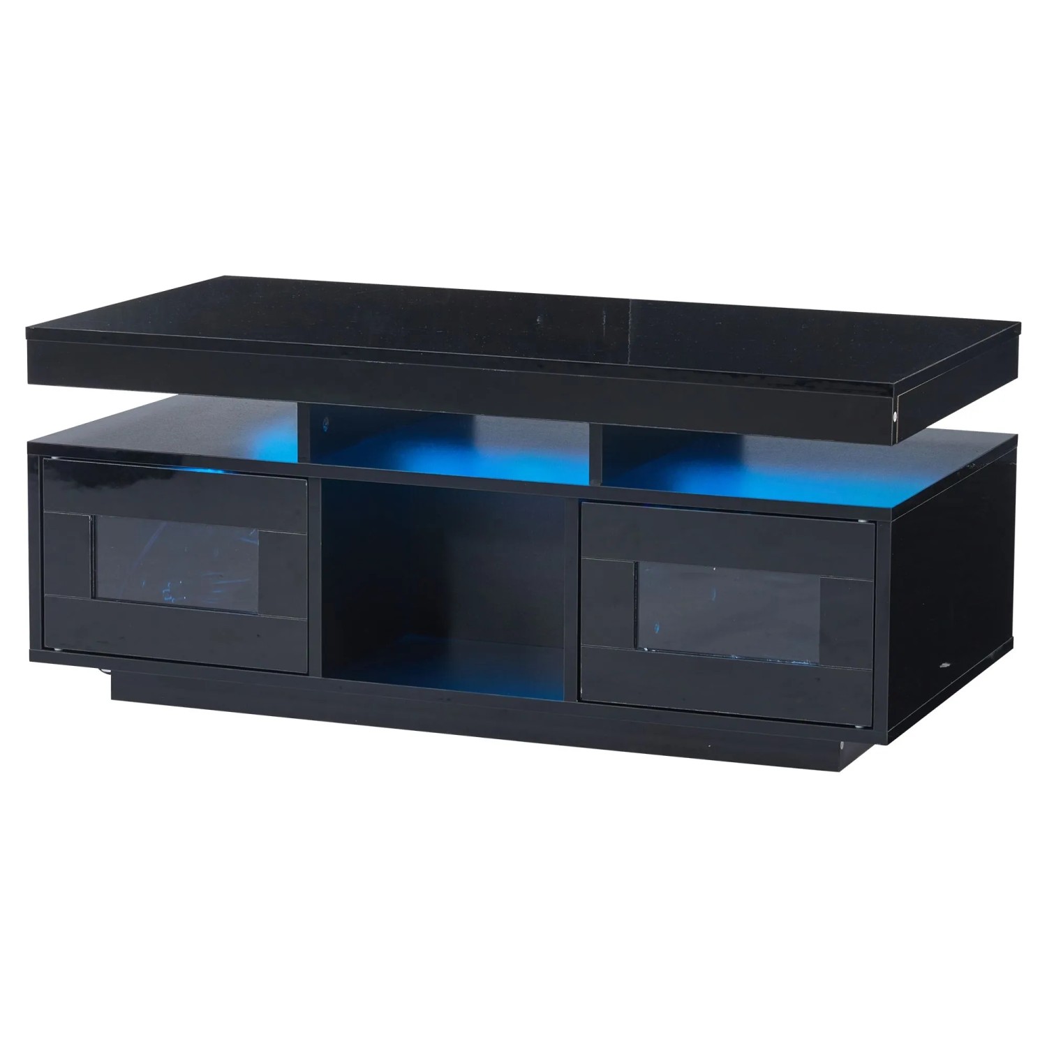 Merax Couchtisch Hochglanz mit LED App Steuerung Steckdose USB Schwarz