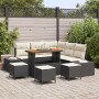 Schwarzes 9-teiliges vidaXL Garten-Sofa-Set aus Poly Rattan mit Tisch und Kissen.