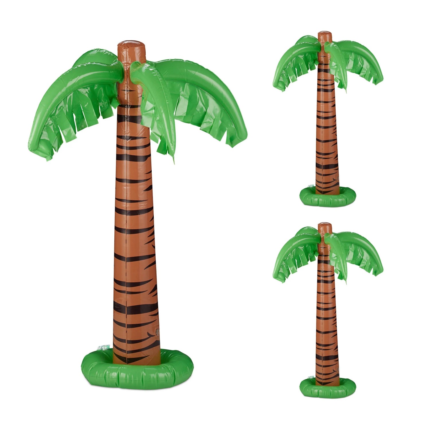Relaxdays Palme 3er Set PVC Grün/Braun Aufblasbar 80 cm x 62 cm 170 g