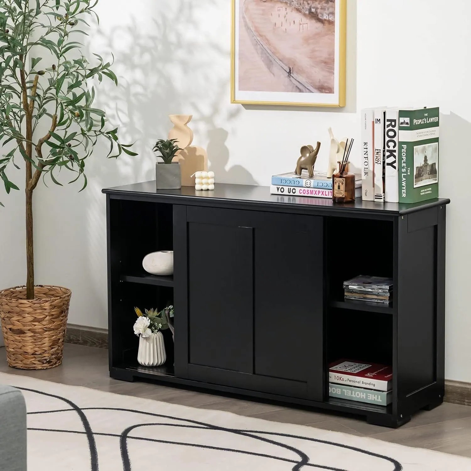 Costway Buffetschrank Aufbewahrungsschrank Schwarz 107 x 33 x 60 cm_5