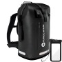 Schwarzer, wasserdichter SCANDIC NATURE Rucksack Pioneer 35L mit Roll Top und wasserdichter Handyhülle.