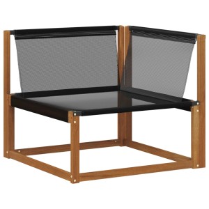 vidaXL Ecksofa aus Akazienholz, Natur, mit schwarzem Textilene-Gewebe für Garten & Terrasse.