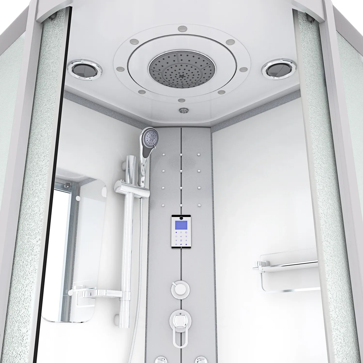 AcquaVapore Duschkabine 100x100 mit Regendusche, Handbrause und Bedienfeld. Komplettdusche in Weiß.