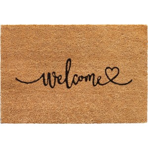 Fußmatte Kokos Welcome, naturfarben, 40x60 cm, mit "Welcome" Schriftzug und Herz, für den Innenbereich.