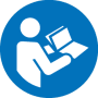 Symbol: Person liest Bedienungsanleitung für Pferd Trennscheibe.