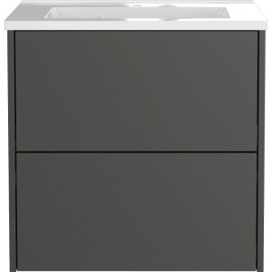 Graphit Waschtisch-Unterschrank mit 2 Schubladen und weißem Waschbecken. Modernes Badmöbel-Set zur Wandmontage.