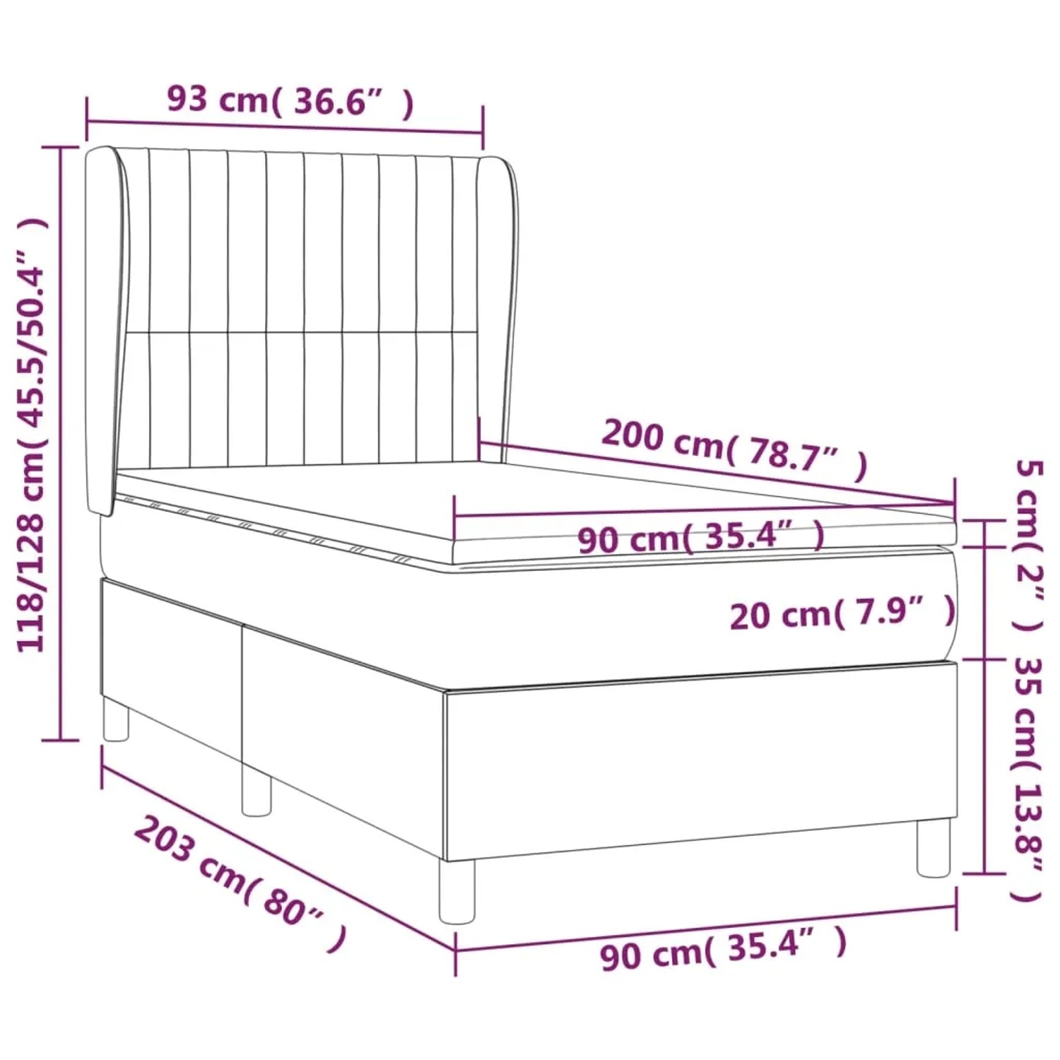 vidaXL Boxspringbett dunkelbraun (90x200 cm) mit Matratze und Kopfteil. Bett für erholsamen Schlaf.