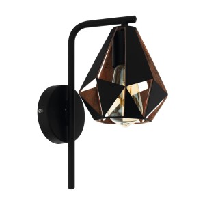 Eglo Wandlampe Carlton, schwarz-kupferfarben, mit geometrischem Lampenschirm.