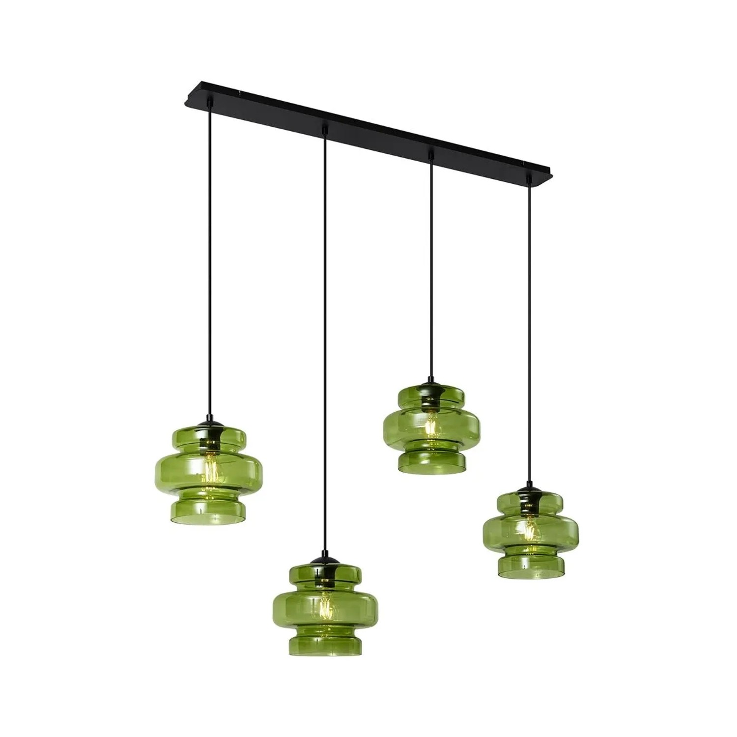 QAZQA Retro Hängelampe Schwarz mit Grünem Glas 4 Lichter Denise