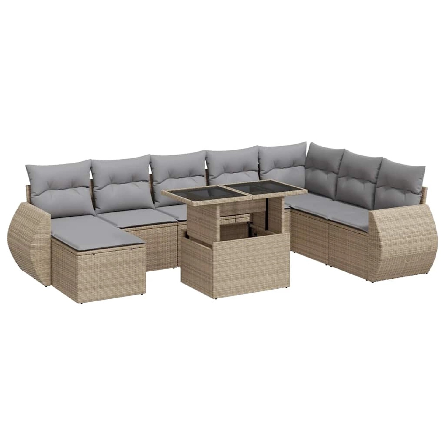 vidaXL 9-Tlg Garten-Sofagarnitur mit Kissen Beige Poly Rattan 3326690 günstig online kaufen