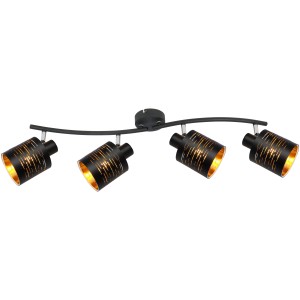 Schwarzer Globo LED-Strahler Tunno mit goldener Innenseite, 4-flammig für Deckenmontage.