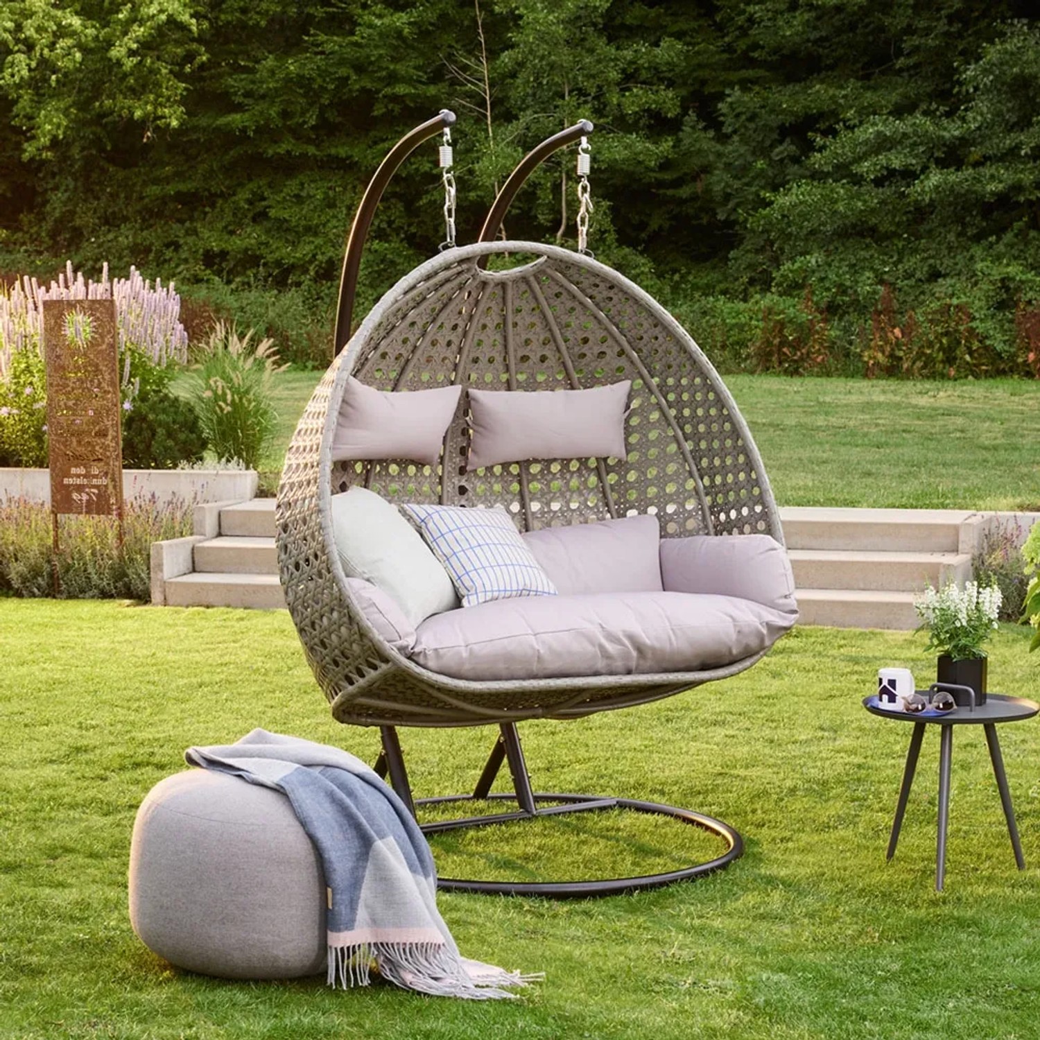 Home Deluxe Hängesessel Twin Polyrattan Grau bei OBI