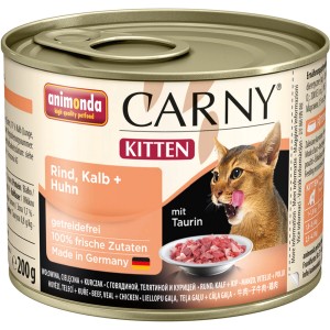 Carny Kitten Nassfutter mit Rind, Kalb & Huhn, 200g Dose für junge Katzen.