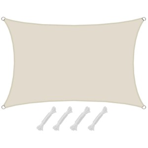 Beiges, rechteckiges AMANKA Sonnensegel (1x2m) aus Polyester mit Befestigungsseilen.