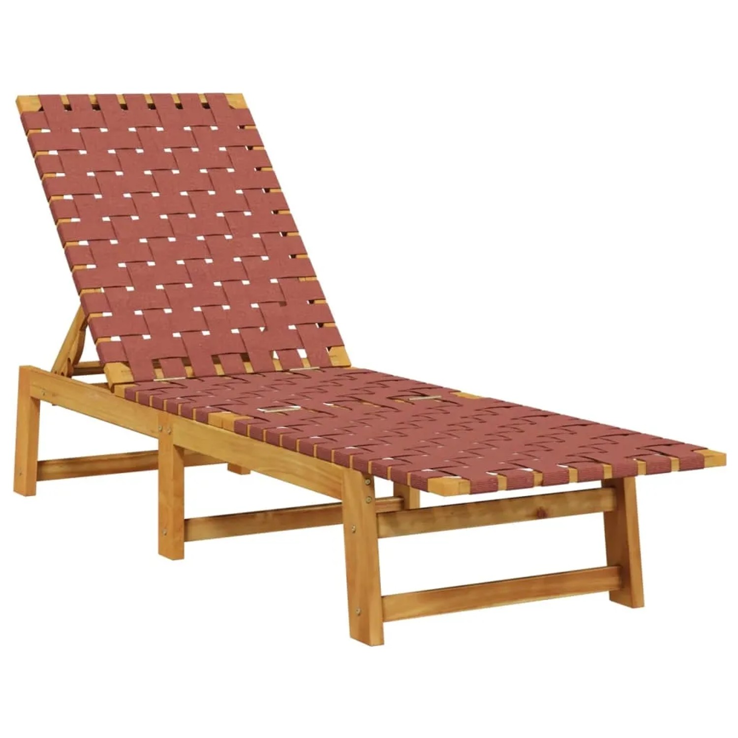 Rote vidaXL Sonnenliege mit Tisch aus Akazienholz und Stoff. Gartenliege mit verstellbarer Rückenlehne.