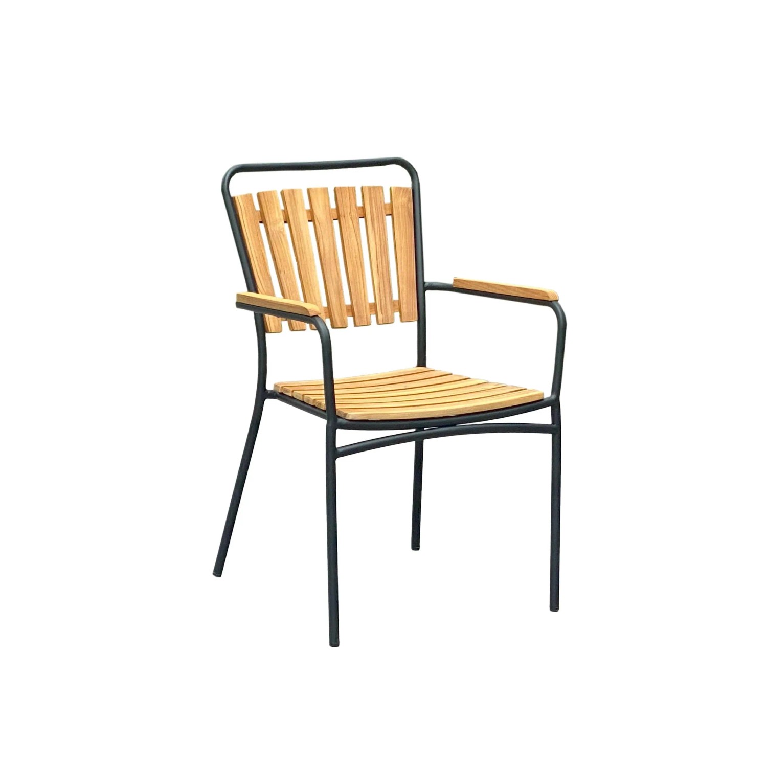 DELUKE Gartenstuhl 4er Set MARTA Teak Schwarz Stapelstuhl Wetterfest Gartenstühle Outdoor Essstühle