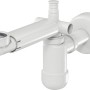 Weißer Prevex Raumspar-Siphon (Ø 32 mm) mit Waschmaschinenanschluss für Waschbecken.