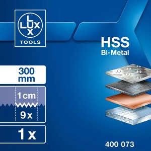LUX-TOOLS Bi-Metall Sägeblatt fein Comfort, 300mm, geeignet für verschiedene Materialien.