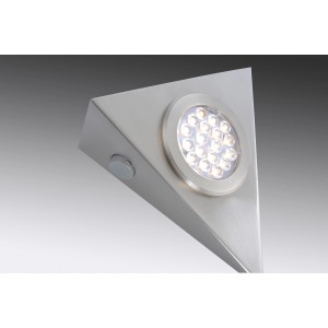 Paul Neuhaus Helena LED Unterbauleuchte 3er-Set, stahlfarben, dreieckig mit runder LED-Leuchtfläche.