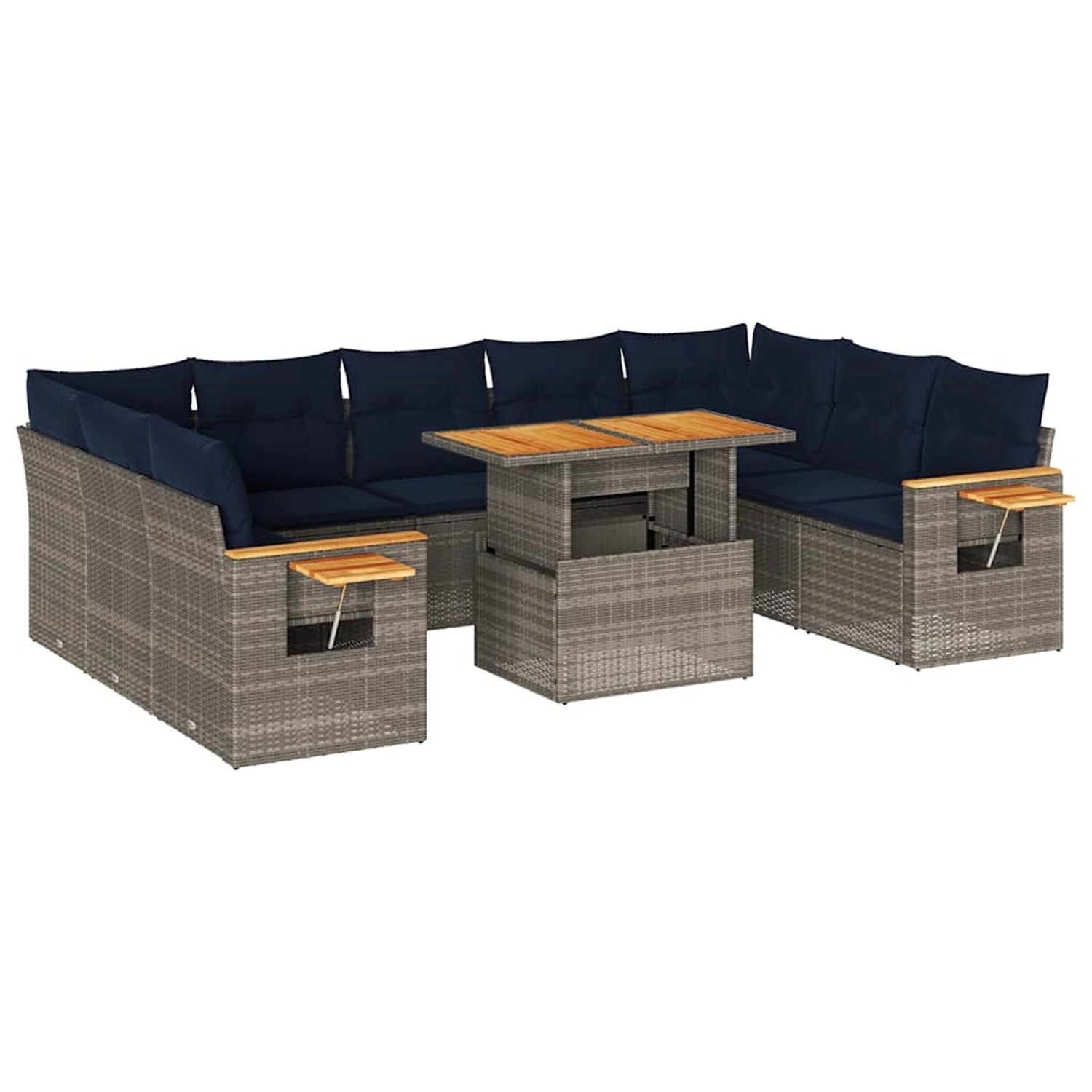 vidaXL 10-Tlg Garten-Sofagarnitur mit Kissen Grau Poly Rattan Akazie 332764 günstig online kaufen
