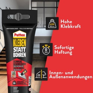 Tube Pattex Montagekleber "Kleben statt Bohren" für schwere Gegenstände, weiß, 340g.