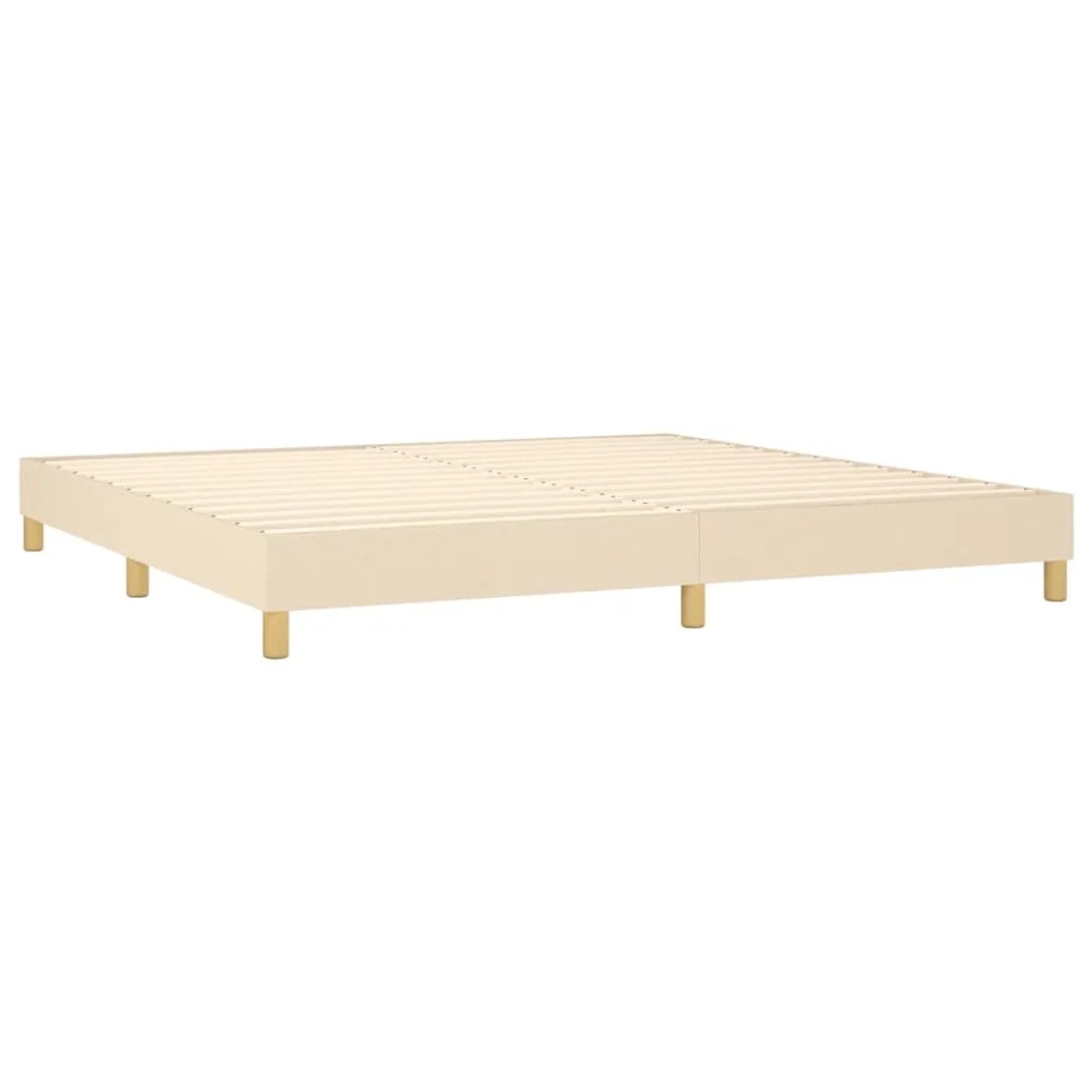 Cremefarbenes vidaXL Boxspringbett 200x200 cm mit Stoffbezug und Holzfüßen.