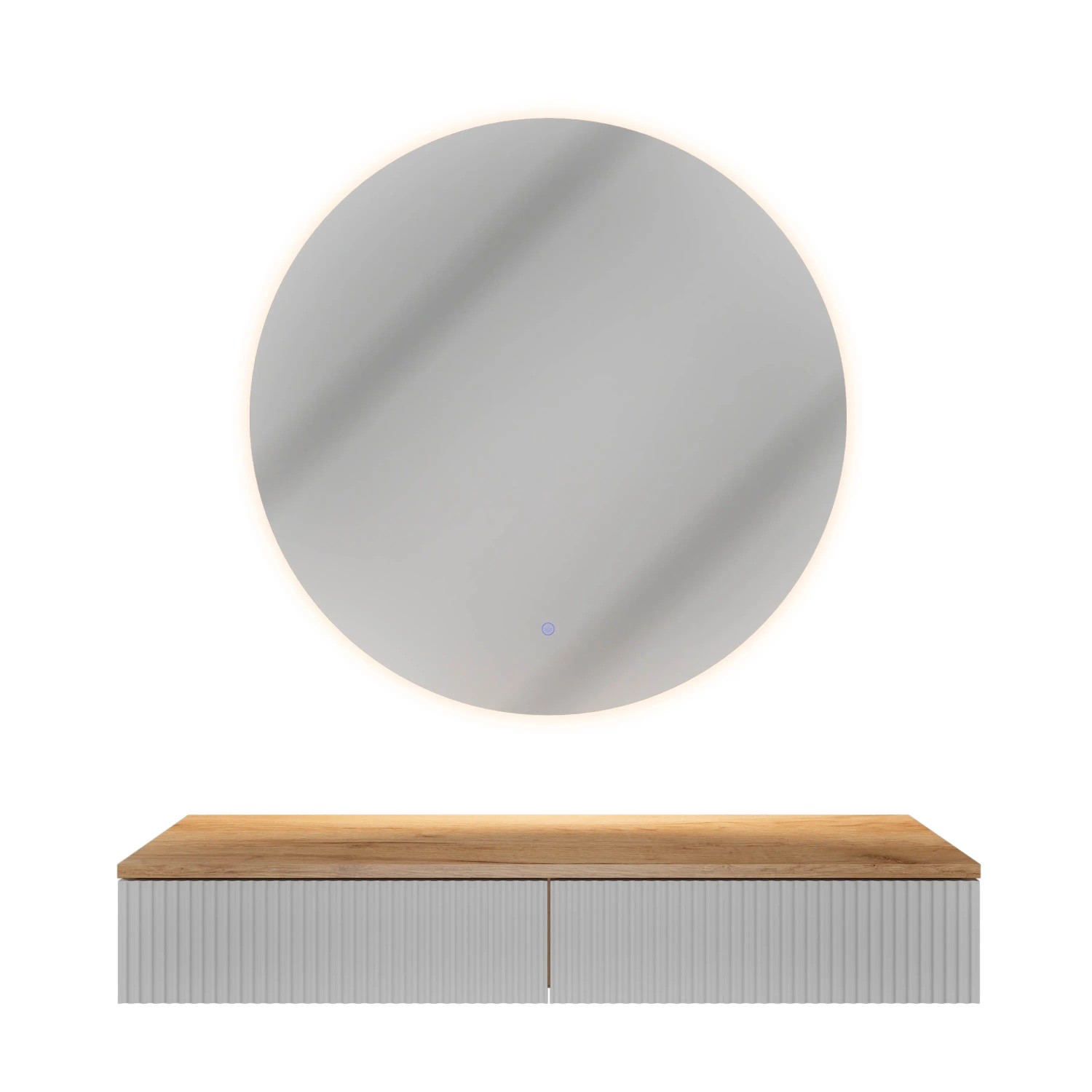 Planetmöbel AMYRA Konsolentisch 100 cm Gold Eiche Weiß mit NOVA LED Spiegel 80 cm