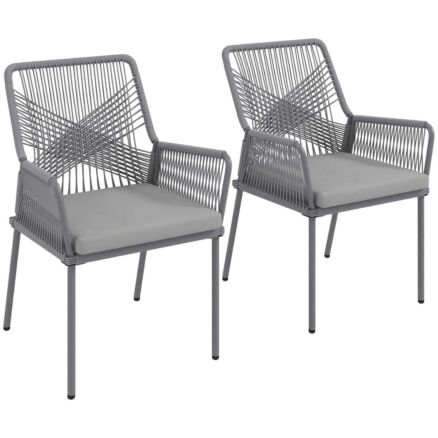 Outsunny Rattan Gartenstuhl 2er-Set PE Rattan 57L x 61B x 84H cm Dunkelgrau