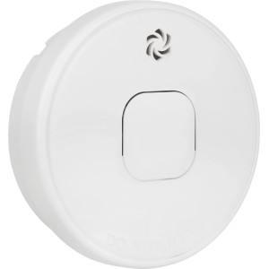 Weißer Smartwares Rauchmelder mit Testknopf und 10-Jahres-Batterie. Q-zertifiziert für Brandschutz.