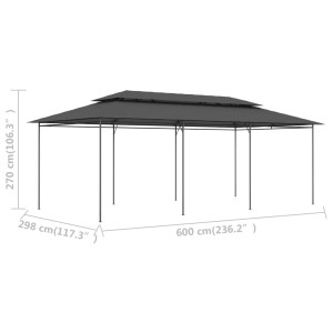 Anthrazitfarbener vidaXL Pavillon (600x298x270 cm) mit Stahlrahmen und Polyesterdach. Ideal als Sonnenschutz.