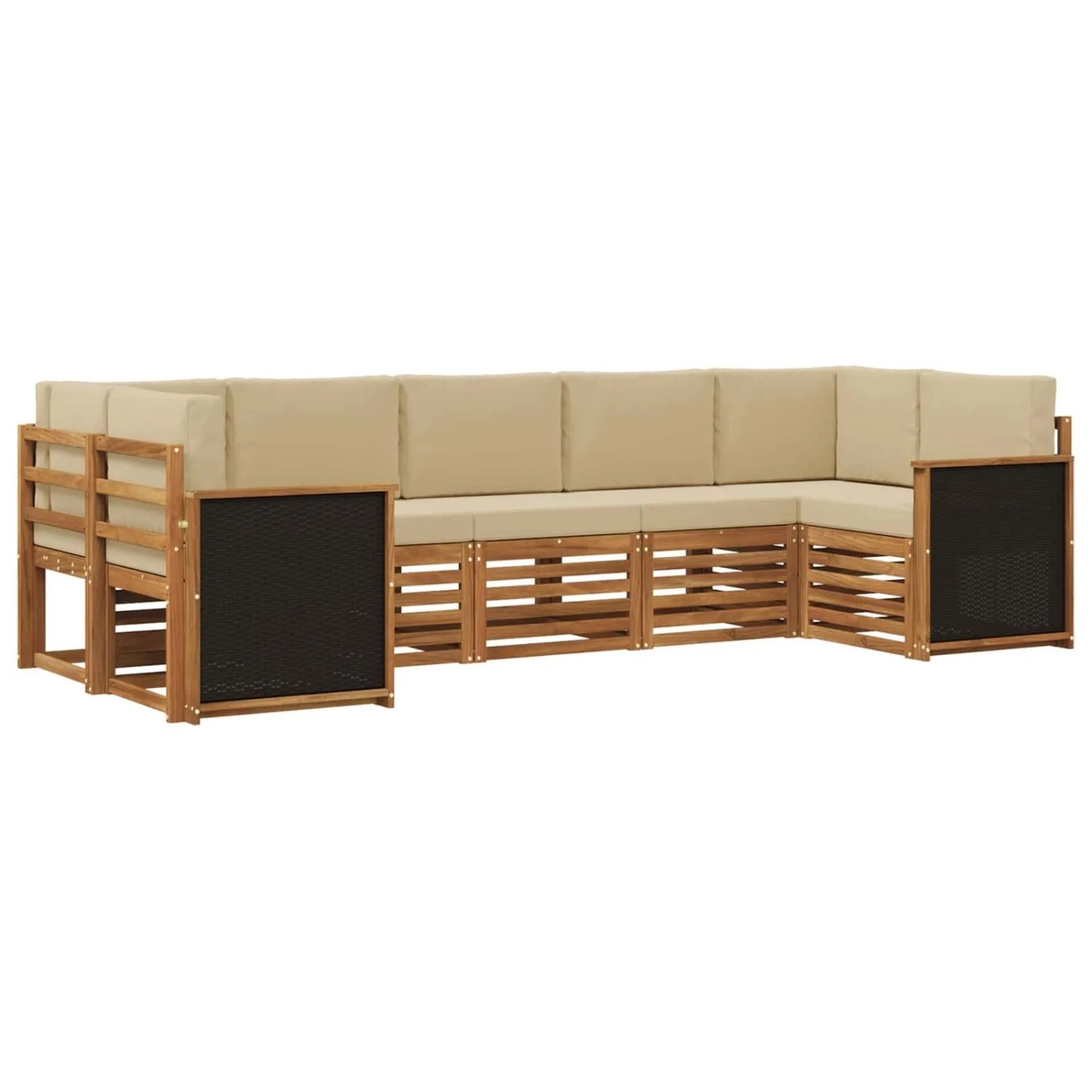 vidaXL Ecksofa Set 6 Stk Natur Massives Akazienholz und Polyester 3384794