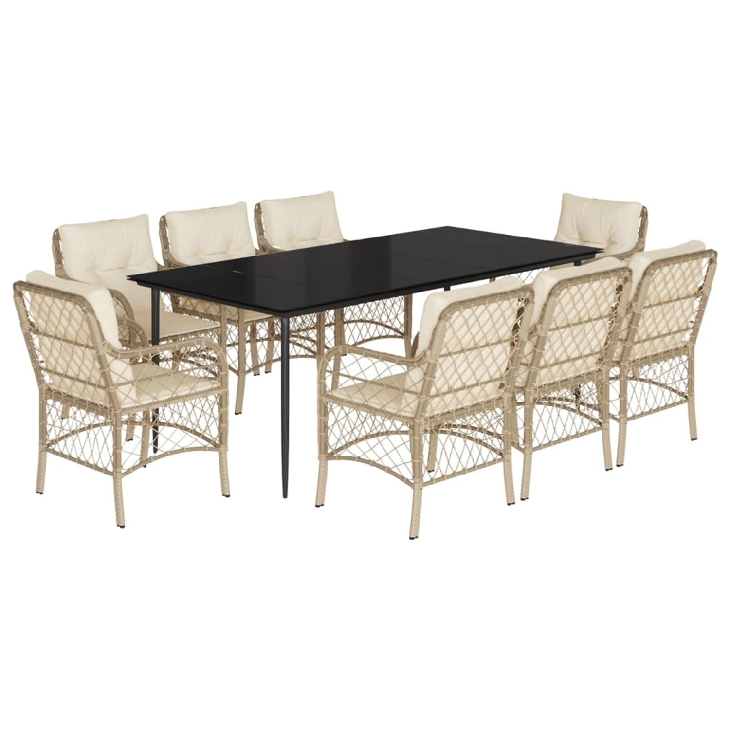 vidaXL 9-Tlg Garten-Essgruppe mit Kissen Beige Poly Rattan 3212144 günstig online kaufen
