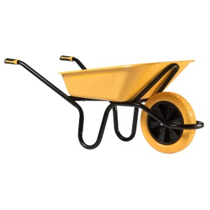Gelbe Haemmerlin Bau Plus Schubkarre mit 100 l und PU-Rad.