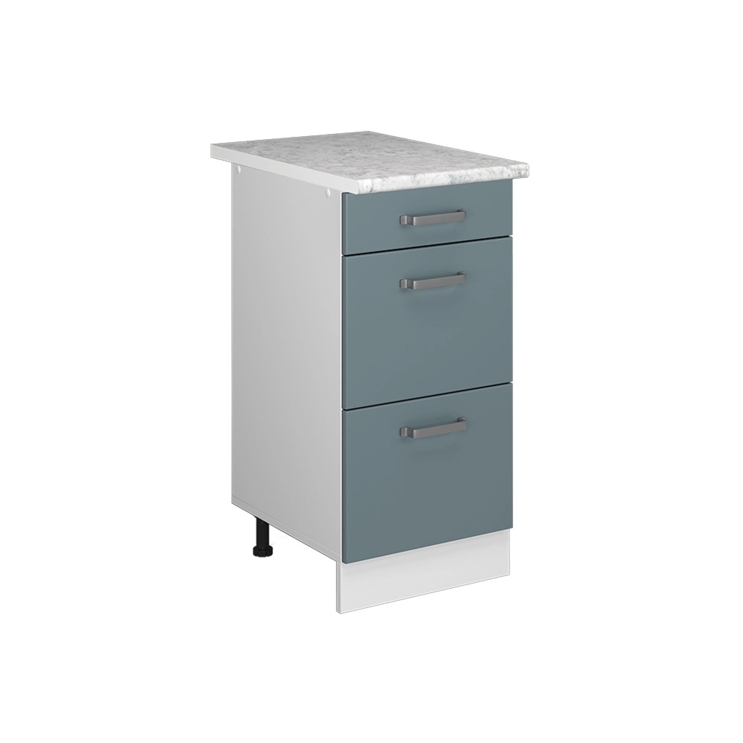 Vicco Küchenunterschrank R-Line Blau-Grau/Weiß 40 cm mit Schubladen AP Marmor