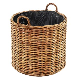 Runder Kobolo Pflanzkorb 'Lacak' aus Rattan mit Folie, geeignet als Übertopf oder Pflanzkübel.