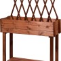 Rollbares, braunes Holz-Hochbeet mit Rankhilfe und Ablagefläche. Ideal für Balkon und Terrasse.