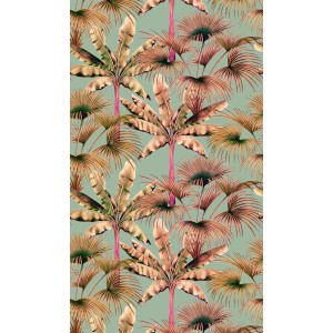 A.S. Creation Fototapete mit Palmenblätter-Motiv in Grün, Rosa und Beige.