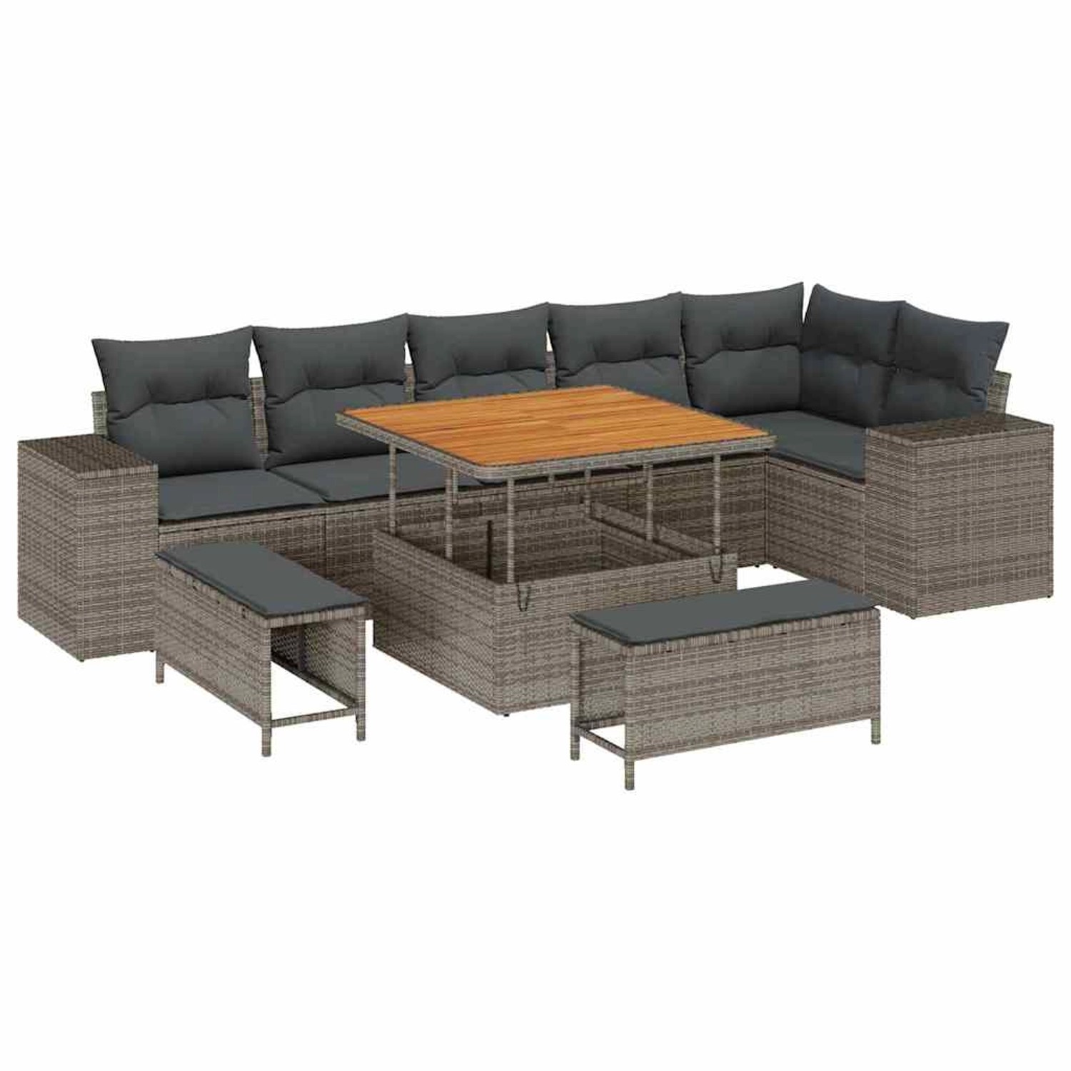 vidaXL Garten-Sofa-Set 9-Tlg Grau Poly Rattan 3362018 günstig online kaufen