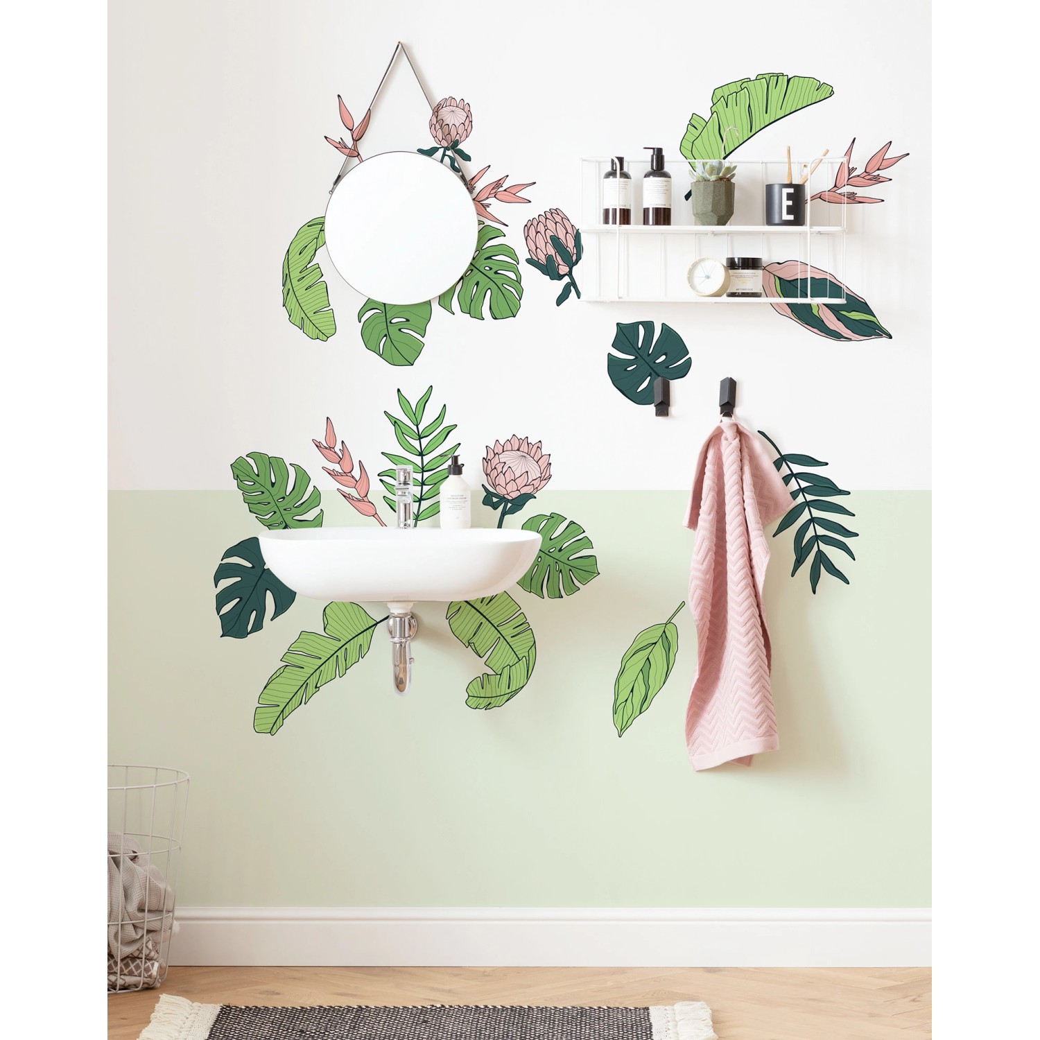 Komar Wandsticker Blätterwald, 70x50cm, als Dekoration im Badezimmer angebracht.