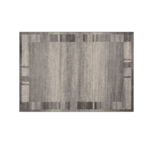 Grauer Kurzflor Teppich Ylva 240x340 cm mit modernem Bordürendesign für Wohnräume.