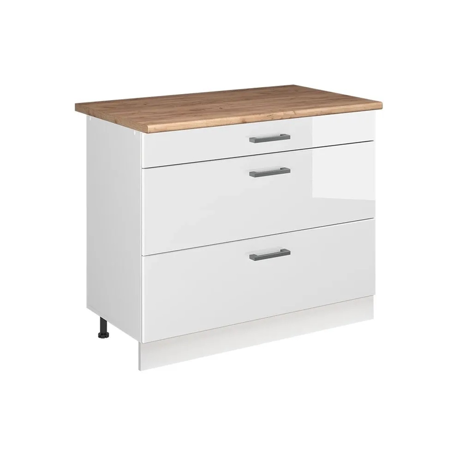 Vicco Küchenunterschrank R-Line Weiß Hochglanz/Weiß 100 x 82 Arbeitsplatte Goldkraft Eiche Art Nr 71541